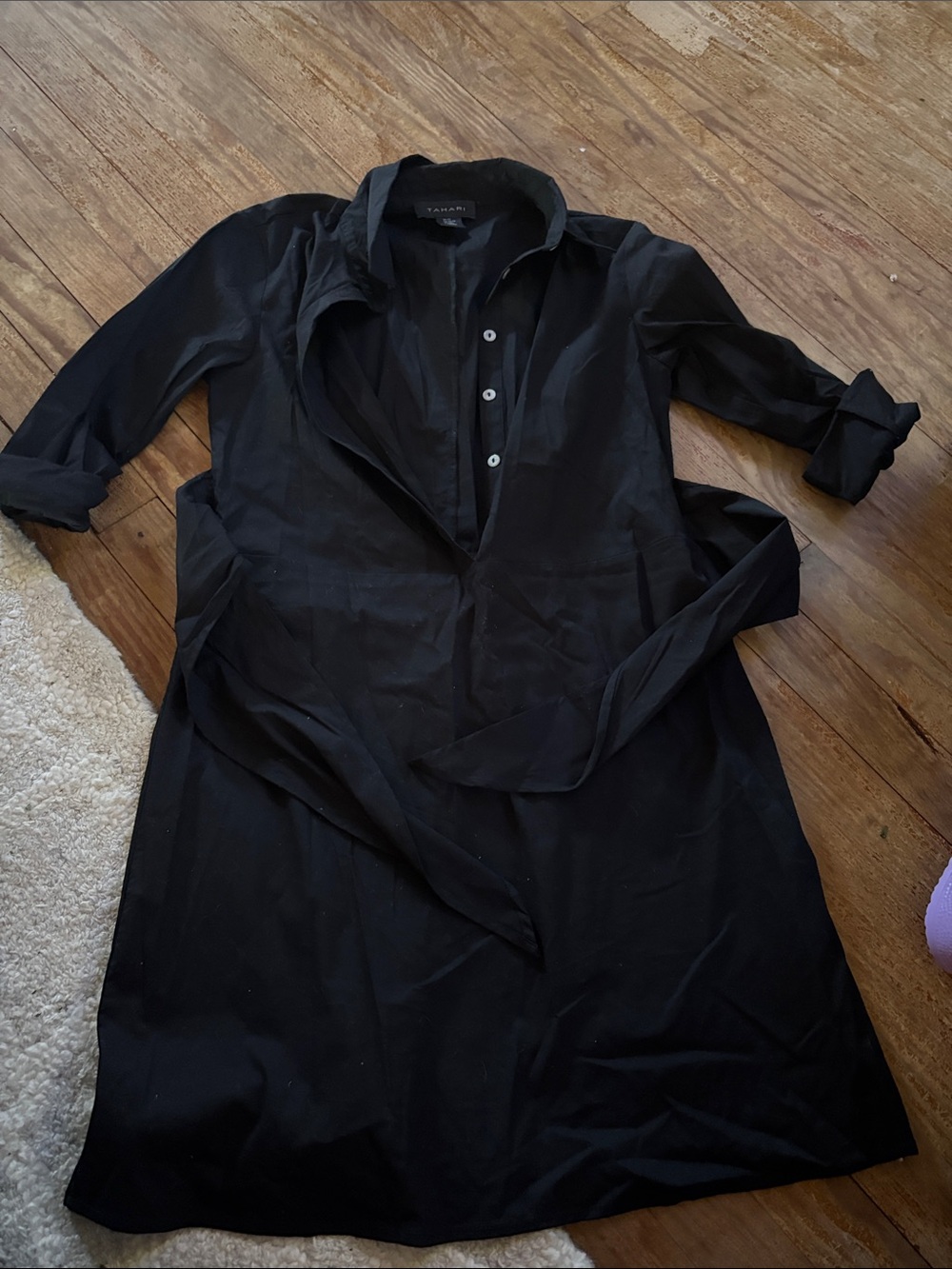 Tahari Black Long Sleeve Shirt Dress